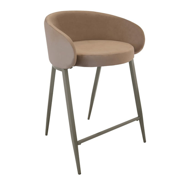 Counter Stool Chair, Modern Curved Padded Backrest, Light Brown Velvet -BM334454