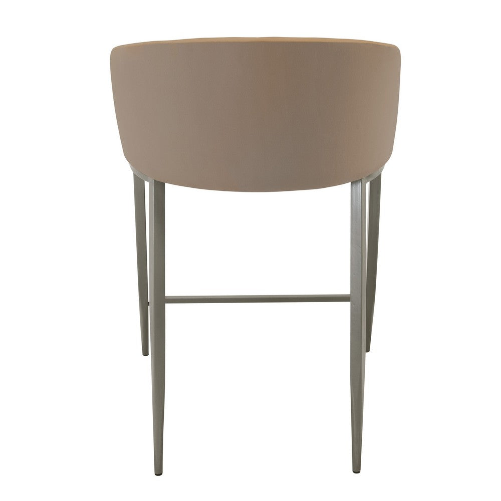 Counter Stool Chair, Modern Curved Padded Backrest, Light Brown Velvet -BM334454