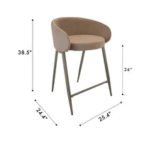 Counter Stool Chair, Modern Curved Padded Backrest, Light Brown Velvet -BM334454