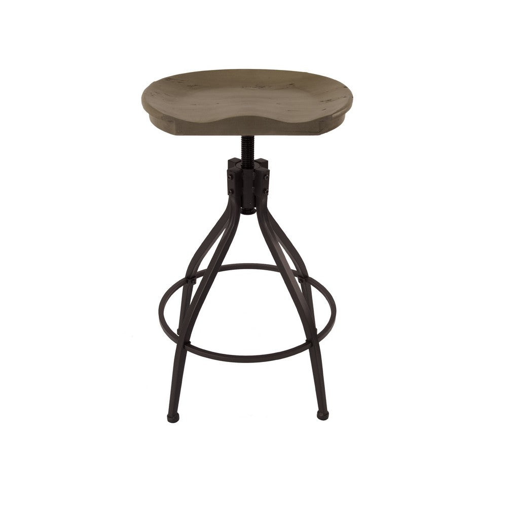 Counter Bar Stool, 26-30 Inch Adjustable Height, Brown Wood Seat -BM334455