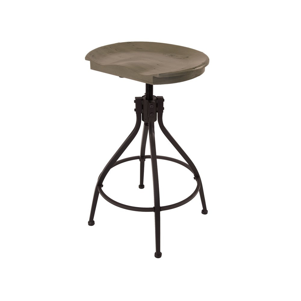 Counter Bar Stool, 26-30 Inch Adjustable Height, Brown Wood Seat -BM334455