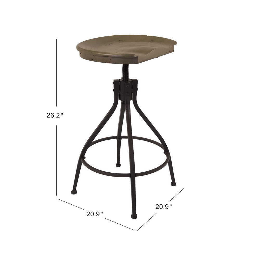 Counter Bar Stool, 26-30 Inch Adjustable Height, Brown Wood Seat -BM334455