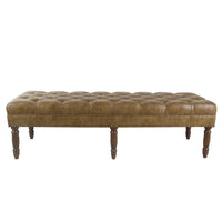 Accent Dining Bench, 64 Inch Brown Faux Leather Seat, Button Tufted -BM334456