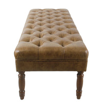 Accent Dining Bench, 64 Inch Brown Faux Leather Seat, Button Tufted -BM334456