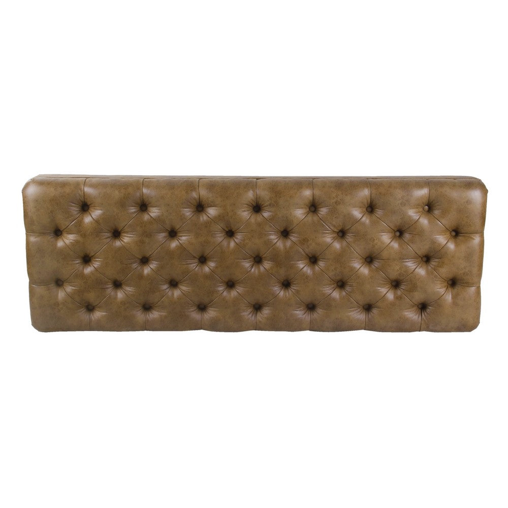 Accent Dining Bench, 64 Inch Brown Faux Leather Seat, Button Tufted -BM334456