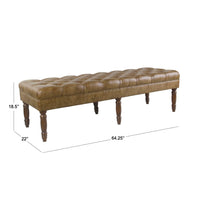 Accent Dining Bench, 64 Inch Brown Faux Leather Seat, Button Tufted -BM334456