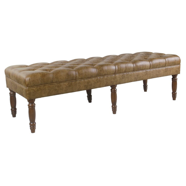 Accent Dining Bench, 64 Inch Brown Faux Leather Seat, Button Tufted -BM334456