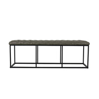 Ali Ottoman Bench, Open Metal Frame, Gray Tufted Faux Leather 52 Inch -BM334457