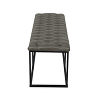 Ali Ottoman Bench, Open Metal Frame, Gray Tufted Faux Leather 52 Inch -BM334457
