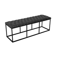 Ali Ottoman Bench, Open Metal Frame, Gray Tufted Faux Leather 52 Inch -BM334457
