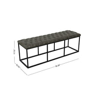 Ali Ottoman Bench, Open Metal Frame, Gray Tufted Faux Leather 52 Inch -BM334457