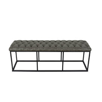 Ali Ottoman Bench, Open Metal Frame, Gray Tufted Faux Leather 52 Inch -BM334457