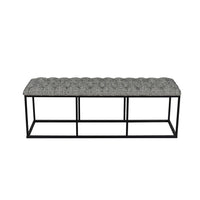 Ali Ottoman Bench, Metal, Black White Button Tufted Fabric 52 Inch -BM334458