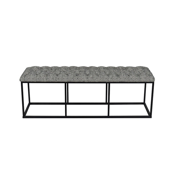 Ali Ottoman Bench, Metal, Black White Button Tufted Fabric 52 Inch -BM334458
