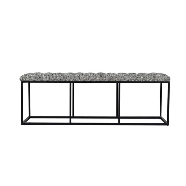 Ali Ottoman Bench, Metal, Black White Button Tufted Fabric 52 Inch -BM334458