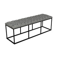Ali Ottoman Bench, Metal, Black White Button Tufted Fabric 52 Inch -BM334458