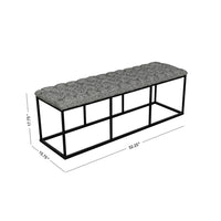 Ali Ottoman Bench, Metal, Black White Button Tufted Fabric 52 Inch -BM334458