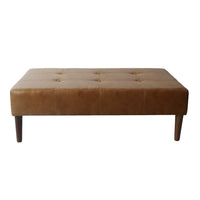 Coffee Table Ottoman, Brown Wood and Tufted Faux Leather, 46 Inch -BM334459