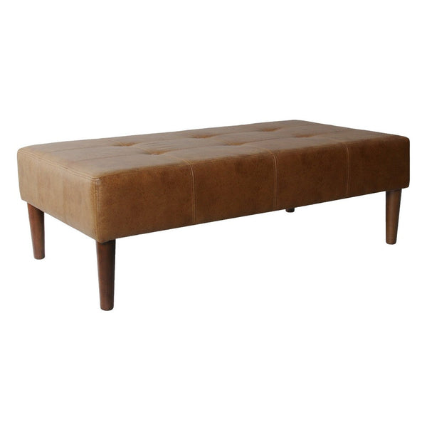 Coffee Table Ottoman, Brown Wood and Tufted Faux Leather, 46 Inch -BM334459