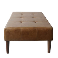 Coffee Table Ottoman, Brown Wood and Tufted Faux Leather, 46 Inch -BM334459