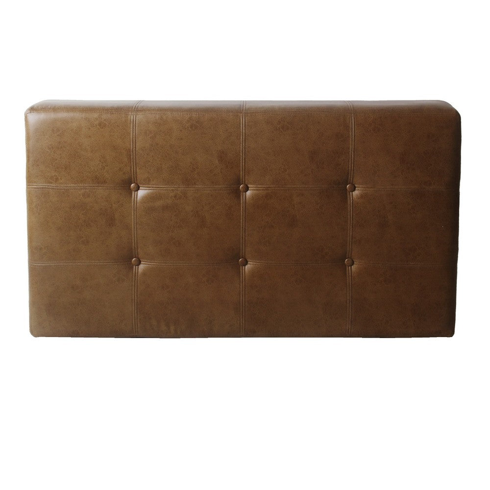 Coffee Table Ottoman, Brown Wood and Tufted Faux Leather, 46 Inch -BM334459