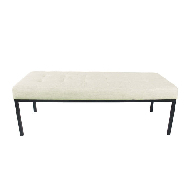 Alp Bench, Black Open Metal Frame, Cream Woven Tufted Fabric 54 Inch -BM334460