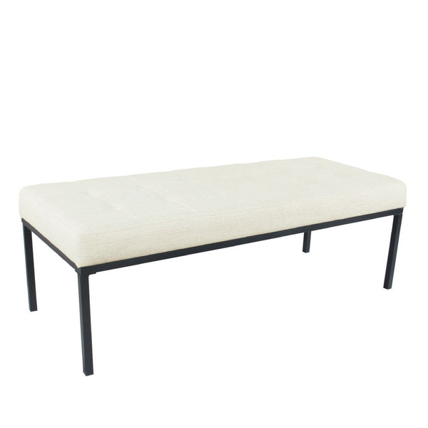 Alp Bench, Black Open Metal Frame, Cream Woven Tufted Fabric 54 Inch -BM334460