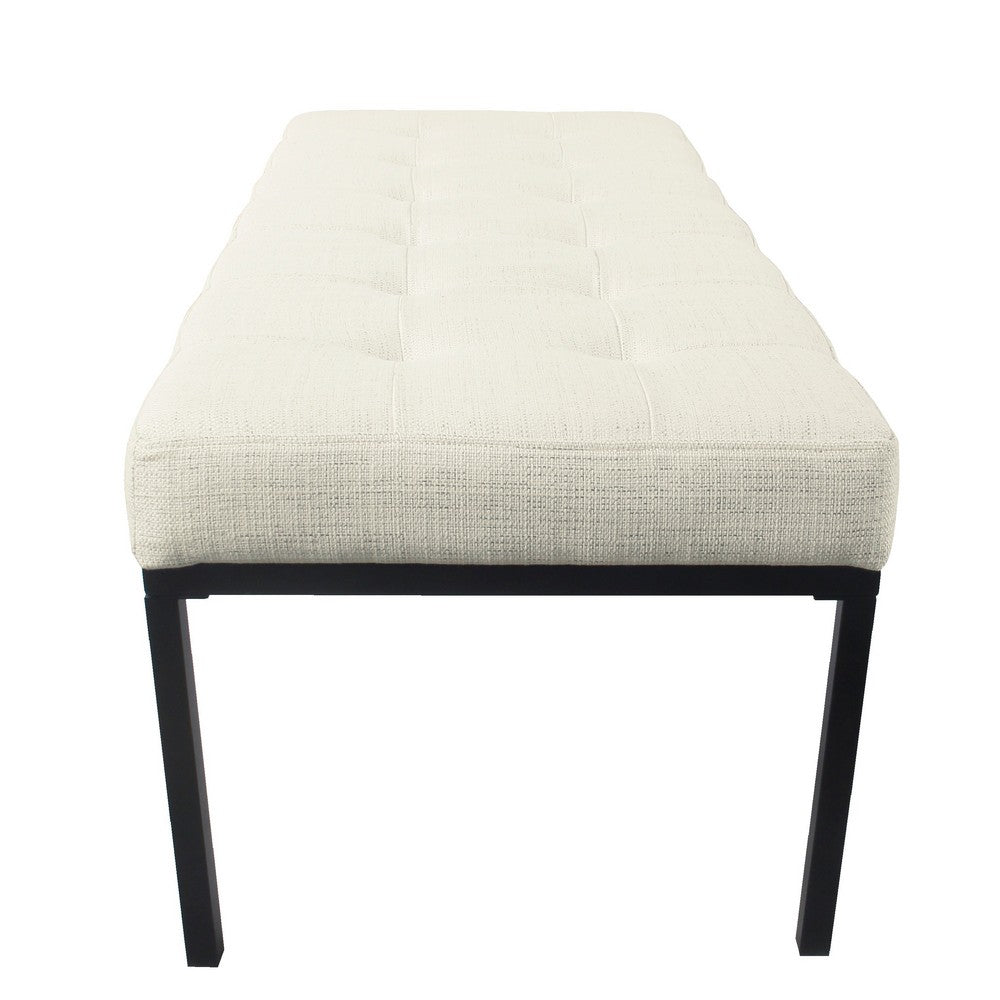 Alp Bench, Black Open Metal Frame, Cream Woven Tufted Fabric 54 Inch -BM334460