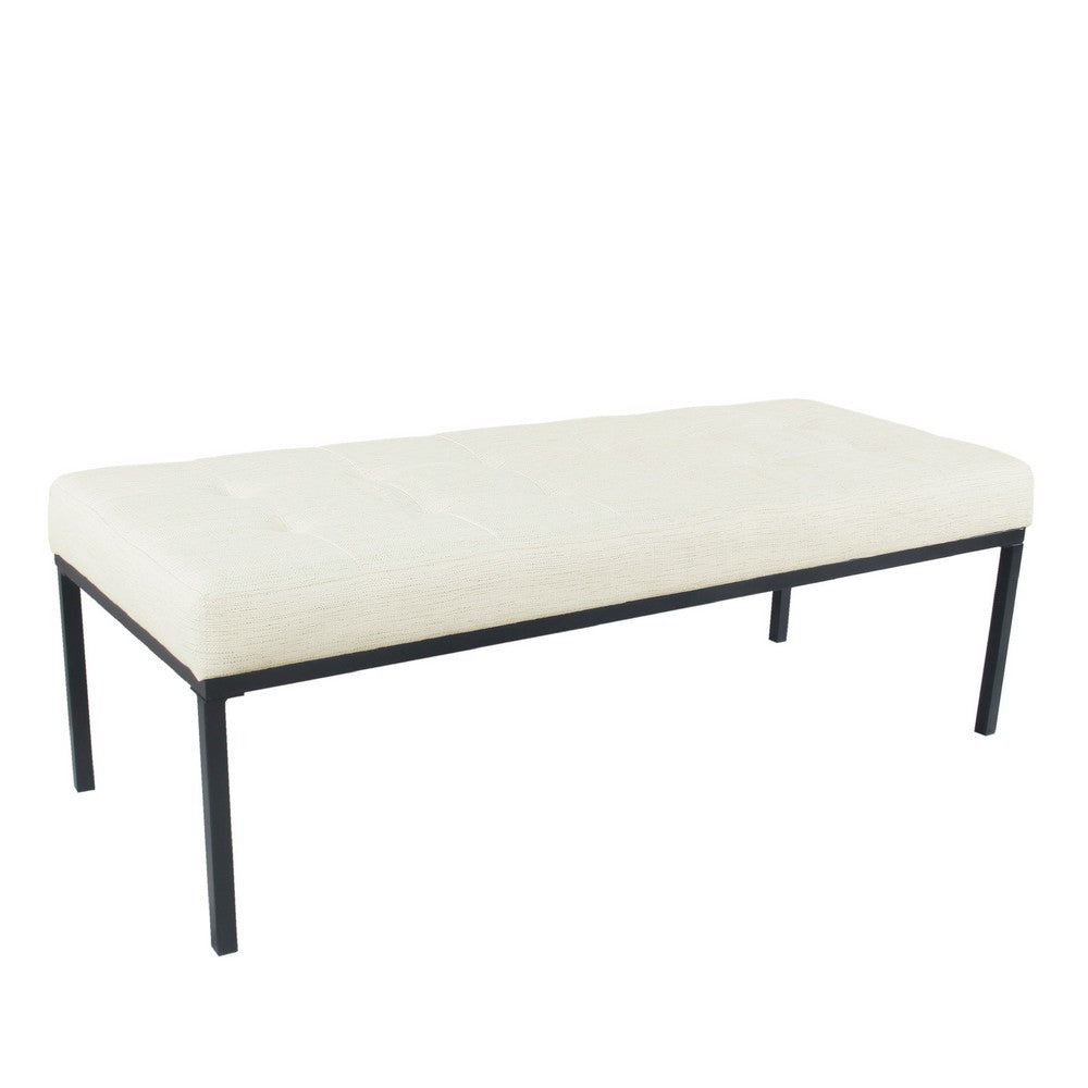 Alp Bench, Black Open Metal Frame, Cream Woven Tufted Fabric 54 Inch -BM334460
