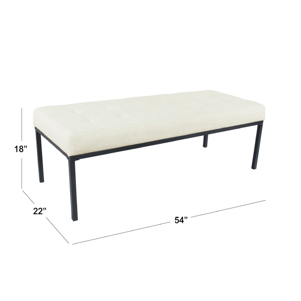 Alp Bench, Black Open Metal Frame, Cream Woven Tufted Fabric 54 Inch -BM334460