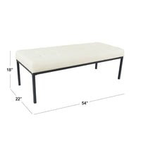 Alp Bench, Black Open Metal Frame, Cream Woven Tufted Fabric 54 Inch -BM334460