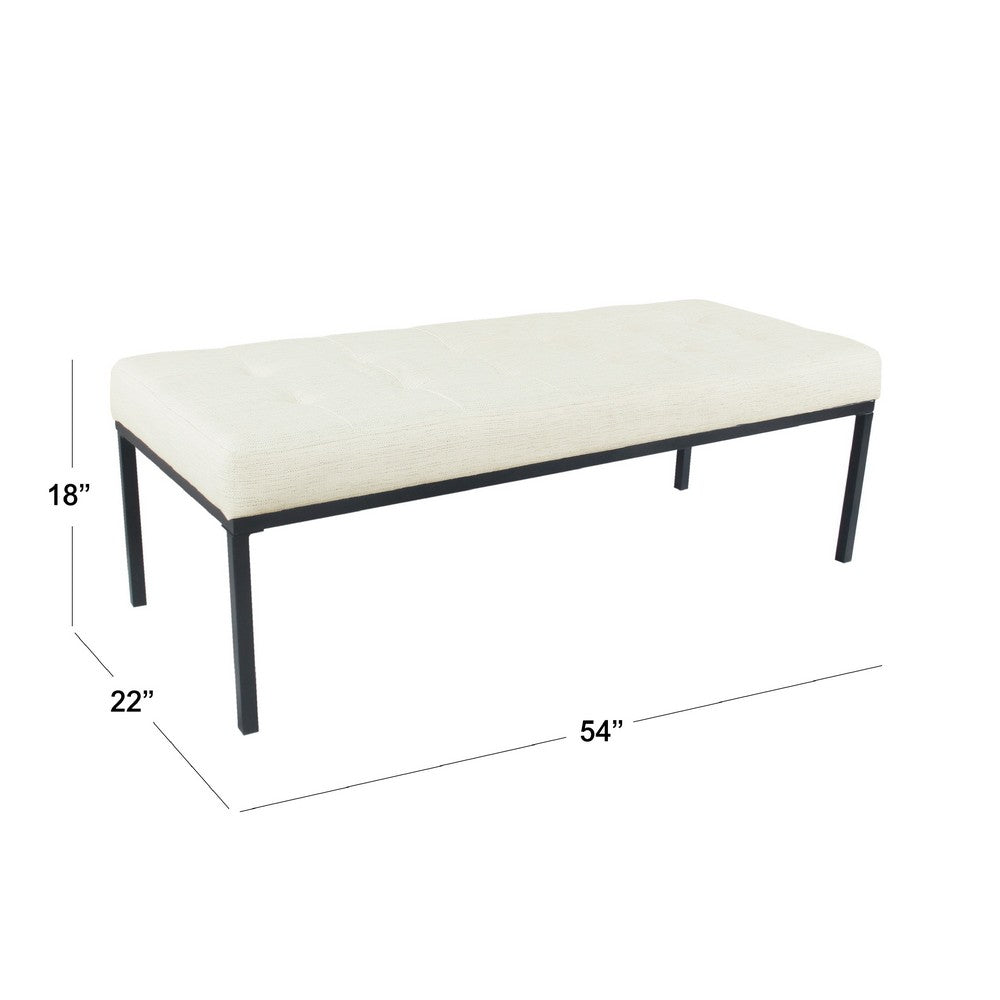 Alp Bench, Black Open Metal Frame, Cream Woven Tufted Fabric 54 Inch -BM334460