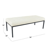 Alp Bench, Black Open Metal Frame, Cream Woven Tufted Fabric 54 Inch -BM334460