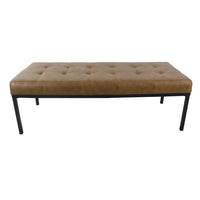 Alp Bench, Black Open Metal Frame, Brown Tufted Faux Leather 54 Inch -BM334461