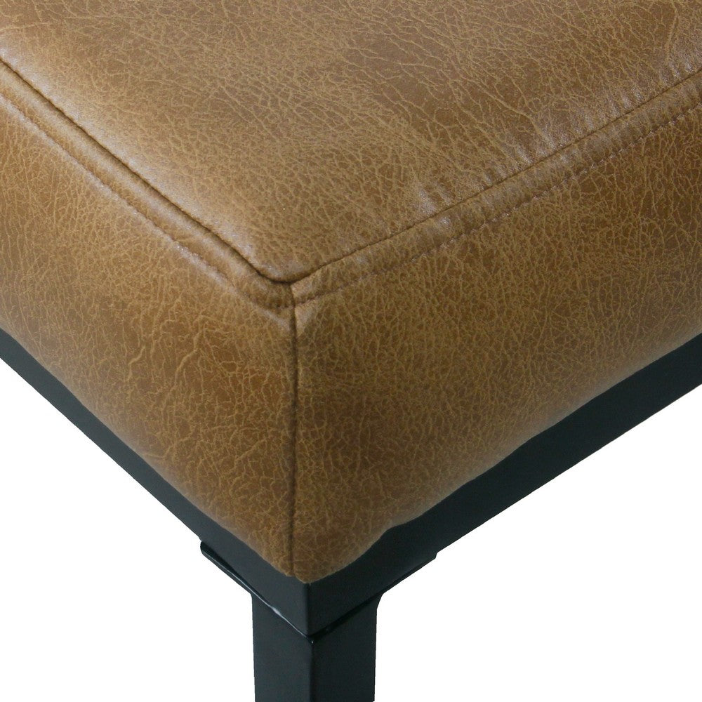 Alp Bench, Black Open Metal Frame, Brown Tufted Faux Leather 54 Inch -BM334461