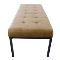 Alp Bench, Black Open Metal Frame, Brown Tufted Faux Leather 54 Inch -BM334461