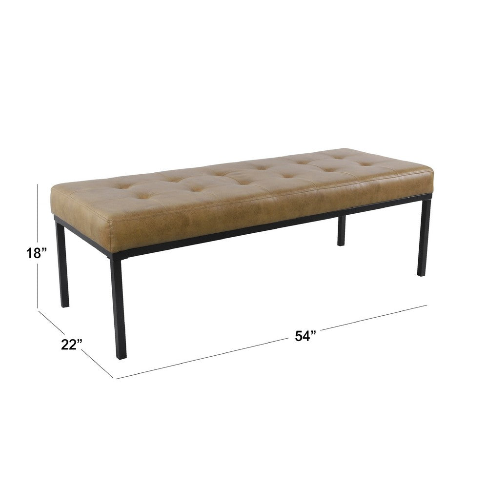 Alp Bench, Black Open Metal Frame, Brown Tufted Faux Leather 54 Inch -BM334461