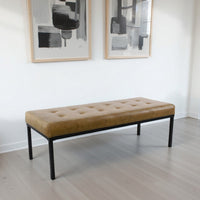 Alp Bench, Black Open Metal Frame, Brown Tufted Faux Leather 54 Inch -BM334461