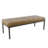 Alp Bench, Black Open Metal Frame, Brown Tufted Faux Leather 54 Inch -BM334461