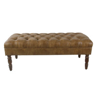 Accent Bench, Solid Wood, Brown Button Tufted Faux Leather 42 Inch -BM334462