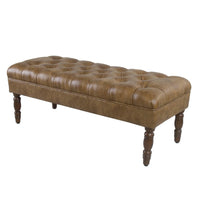 Accent Bench, Solid Wood, Brown Button Tufted Faux Leather 42 Inch -BM334462