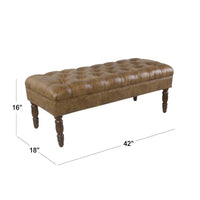 Accent Bench, Solid Wood, Brown Button Tufted Faux Leather 42 Inch -BM334462