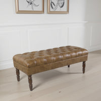 Accent Bench, Solid Wood, Brown Button Tufted Faux Leather 42 Inch -BM334462