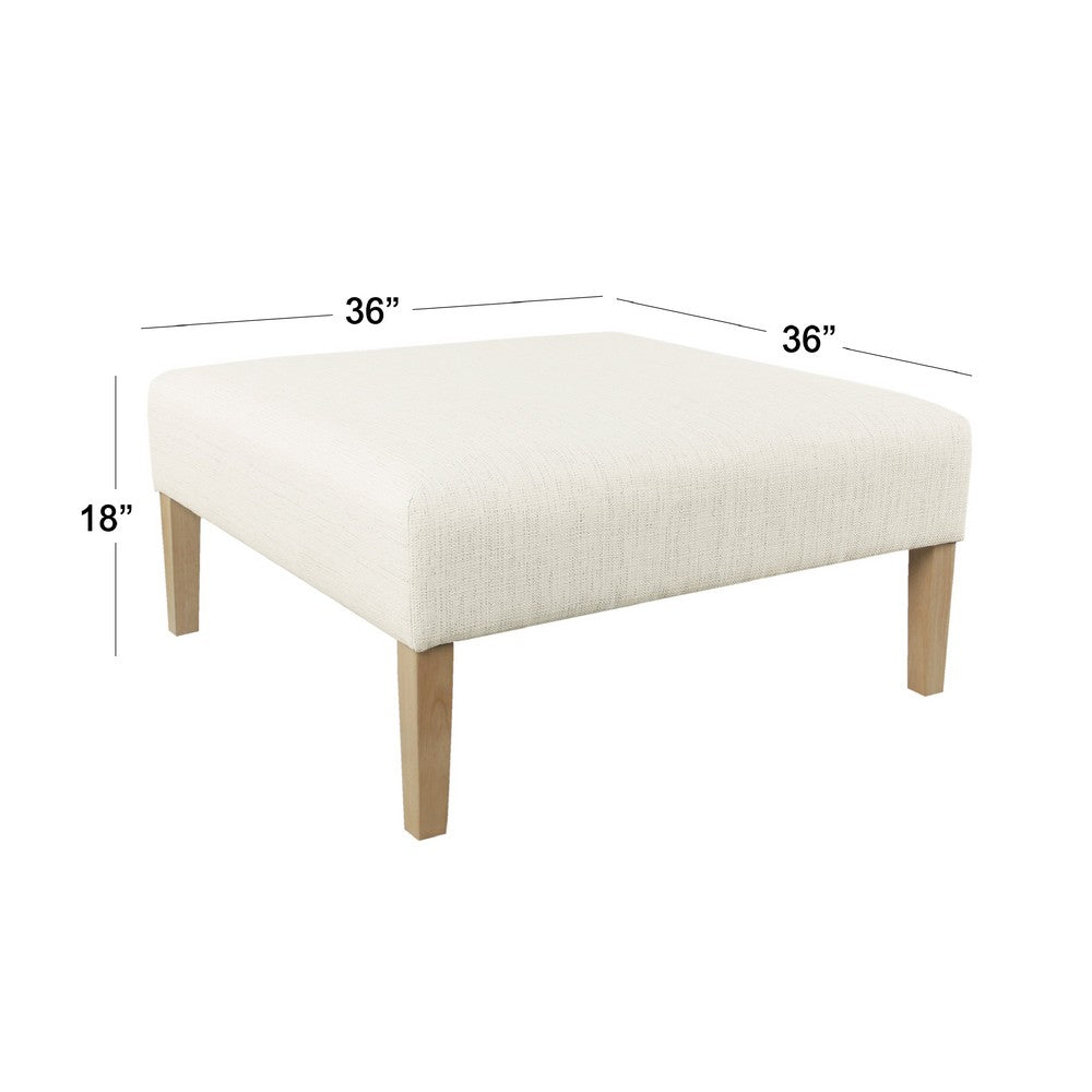 Dan Square Coffee Table Ottoman, Brown Wood, Cream Polyester 36 Inch -BM334463