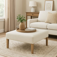 Dan Square Coffee Table Ottoman, Brown Wood, Cream Polyester 36 Inch -BM334463