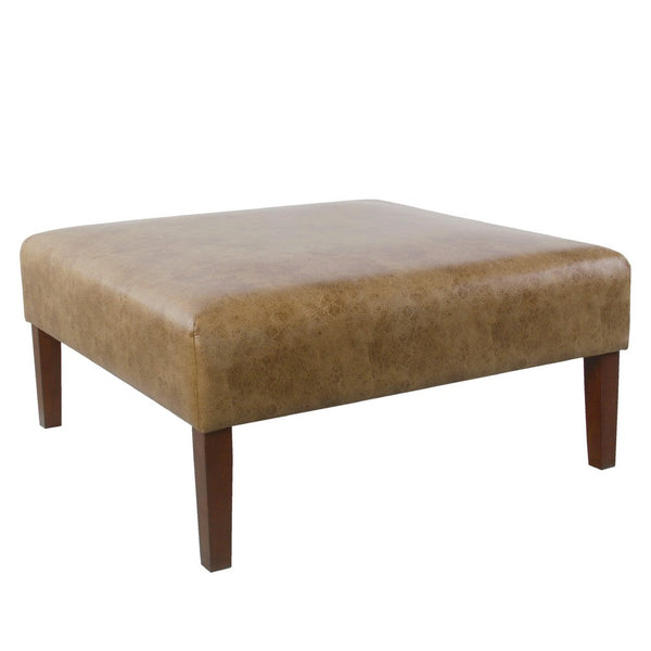 Dan Square Coffee Table Ottoman, Hardwood, Brown Faux Leather 36 Inch -BM334464