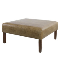 Dan Square Coffee Table Ottoman, Hardwood, Brown Faux Leather 36 Inch -BM334464