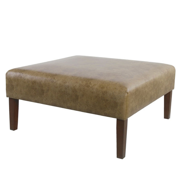 Dan Square Coffee Table Ottoman, Hardwood, Brown Faux Leather 36 Inch -BM334464