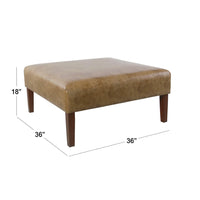 Dan Square Coffee Table Ottoman, Hardwood, Brown Faux Leather 36 Inch -BM334464