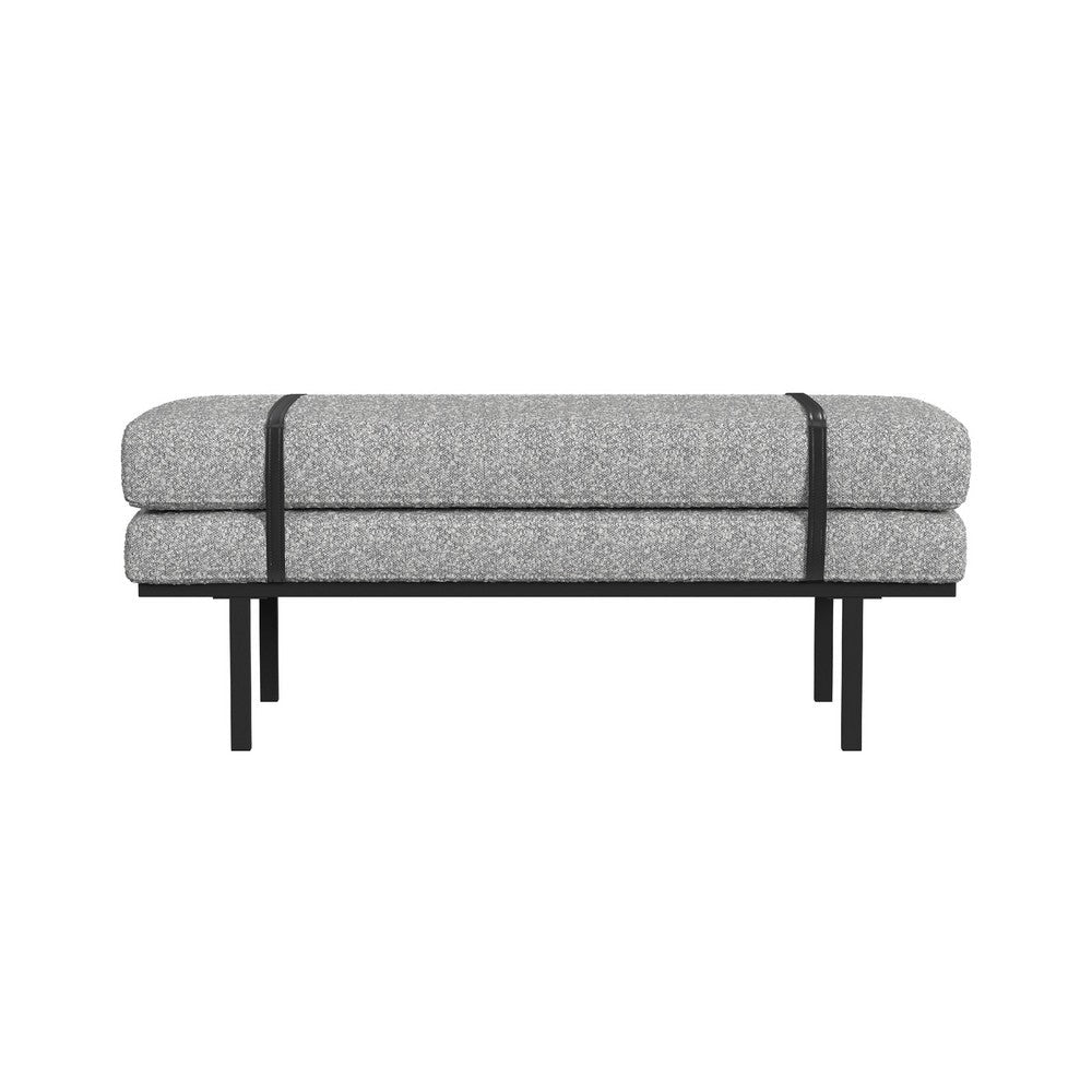 Bench, Black Metal Base, Gray Boucle and Yarn, Faux Leather, 46 Inch -BM334465
